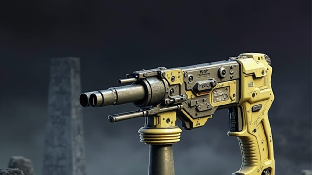 Futuristic Power Tool at Pyramid Base in 8K