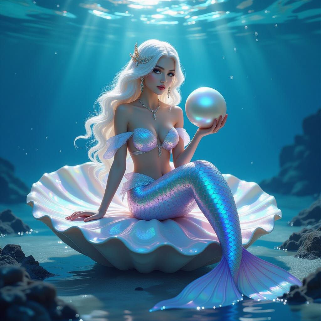Mermaid with Alexandrite Tail Holds Giant Pearl
