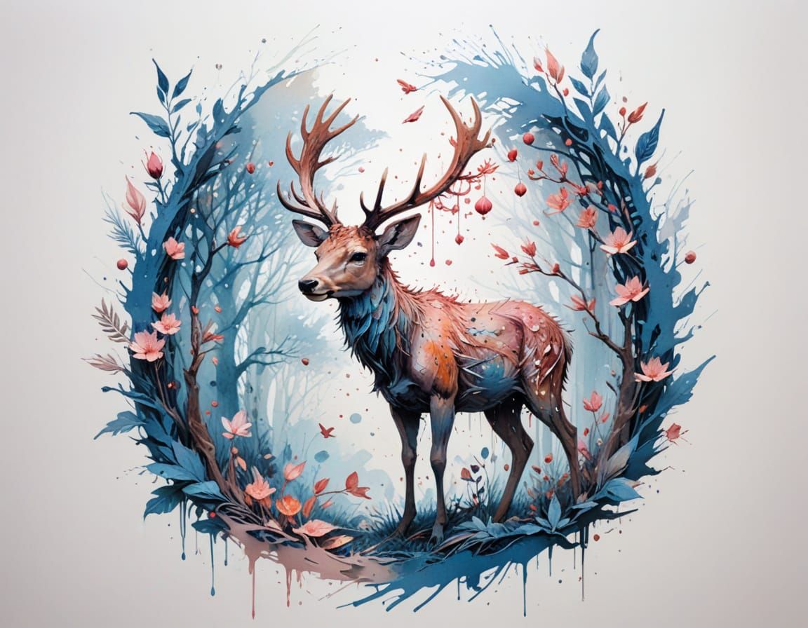 Whimsical Paper Diorama of Spring Orchard with Deer