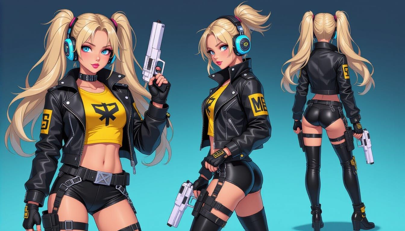 Anime Cyberpunk Girl in Wide-Angle Panoramic View