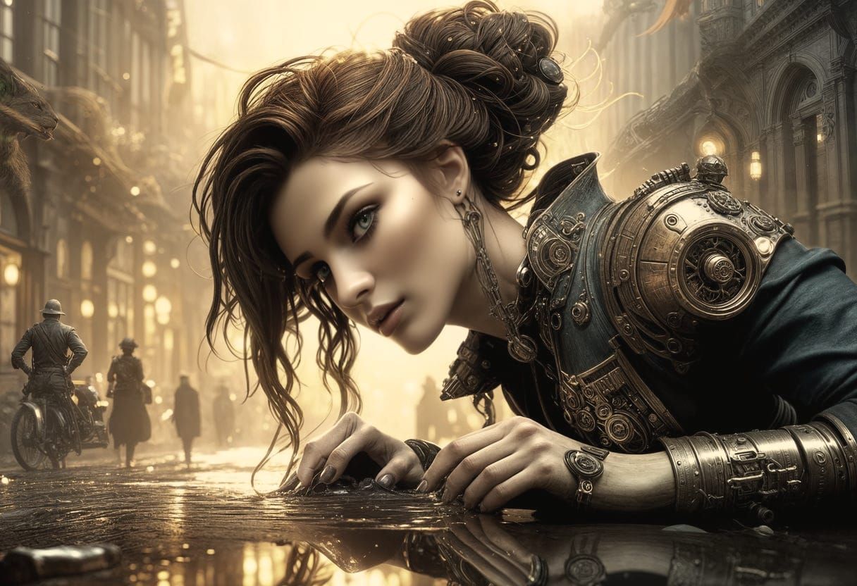 Steampunk Girl Speeds Through Victorian London in a Cyberpun...
