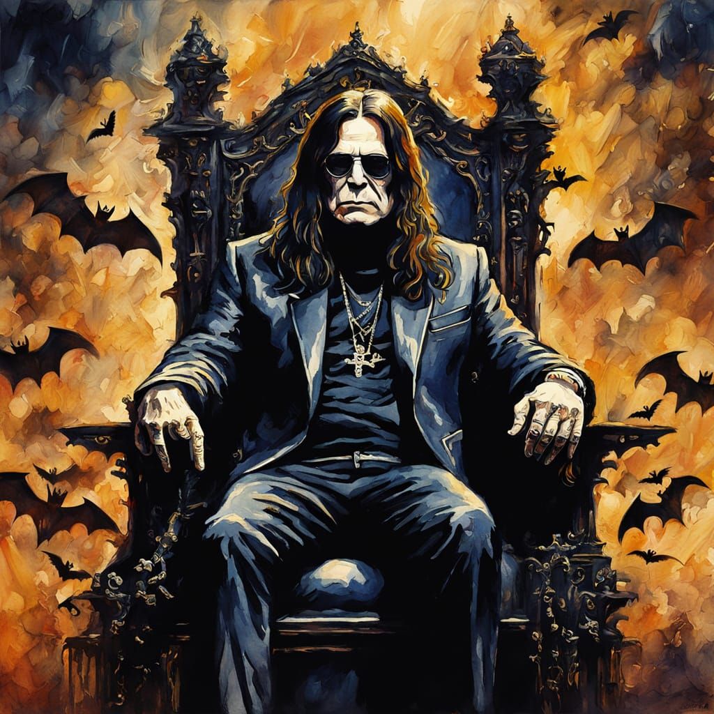 Ozzy Osbourne on Bone Throne as Watercolor Painting