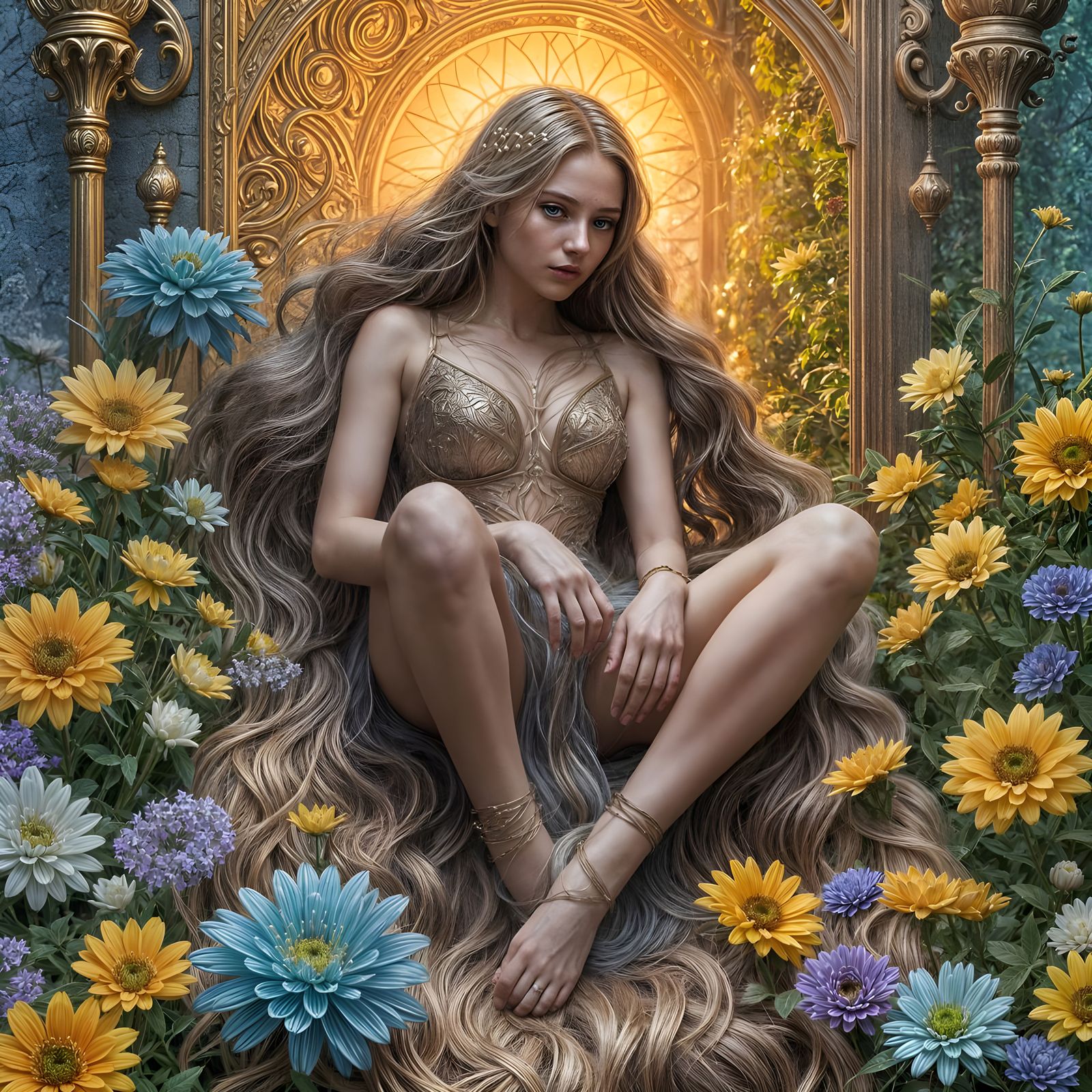 Dreamlike Portrait of a Woman with Flowing Hair