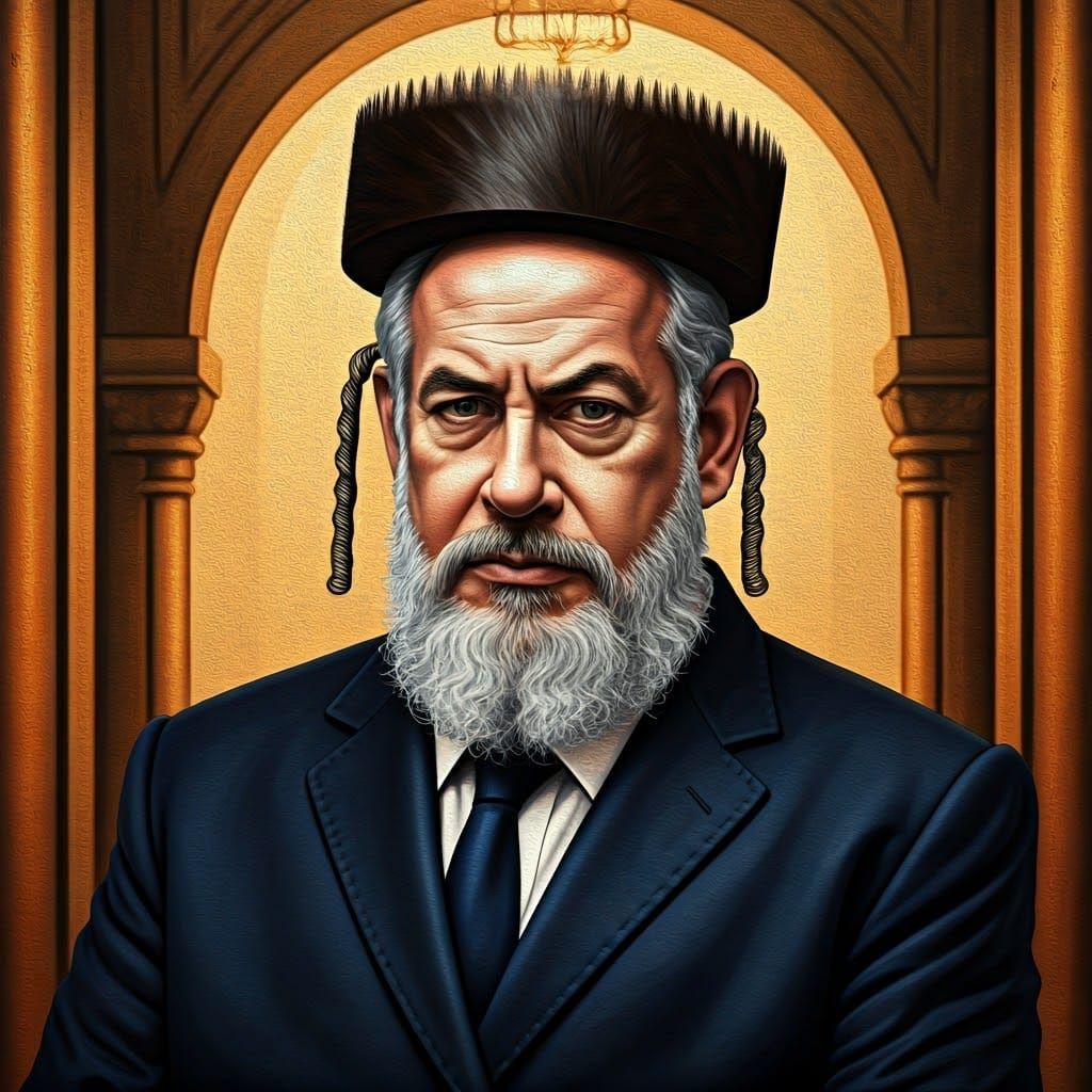 Bibi Netanyahu as Orthodox Jew in Rothko-Freud Style