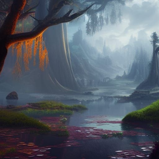 Fantastical Forest City in Detailed Matte Painting
