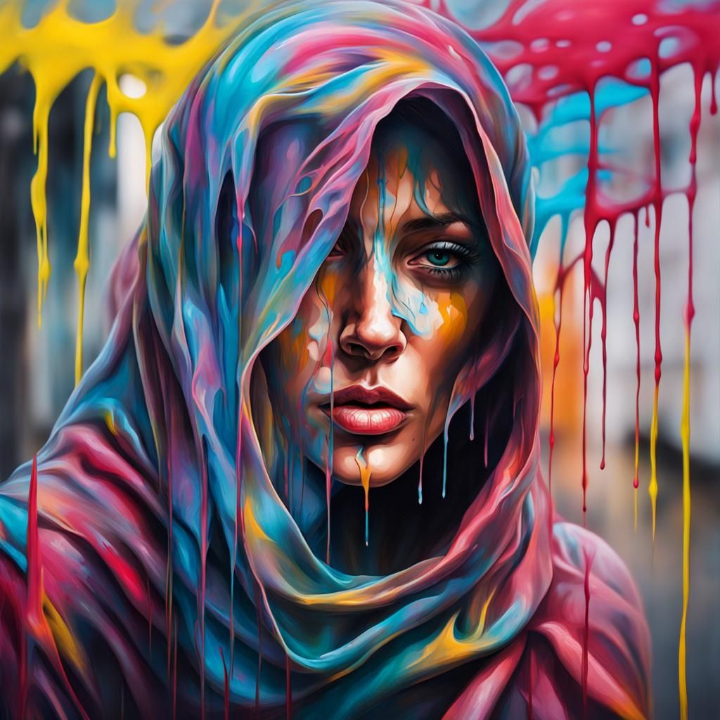 Woman with Veil in Graffiti Street Art Style