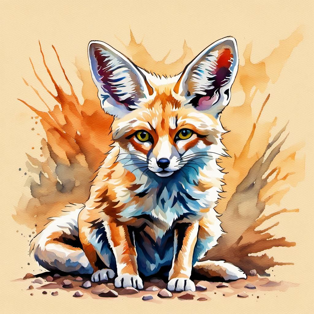 Fennec Fox in Gouache and Watercolor Style