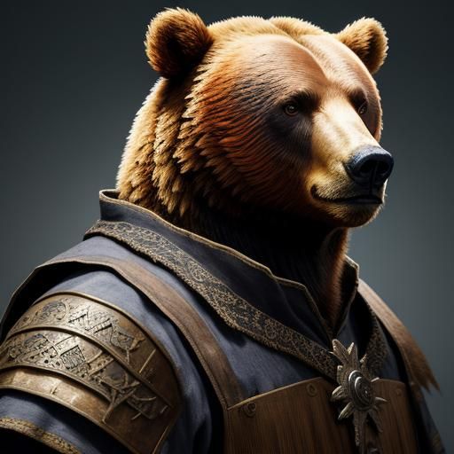 Bear in Medieval Peasant Clothes: Hyperrealistic Concept Art