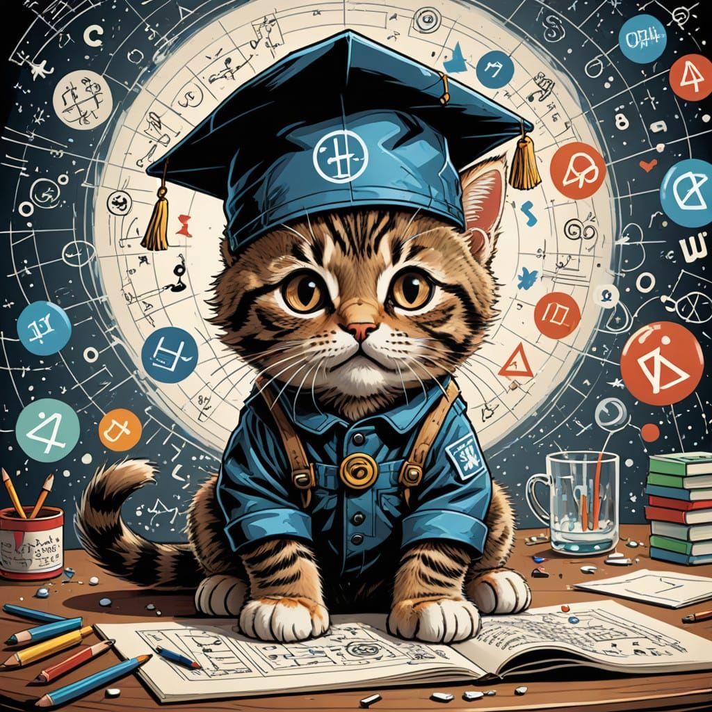 Whimsical Kitten Calculates Mouse Hunting Odds in a Dynamic....