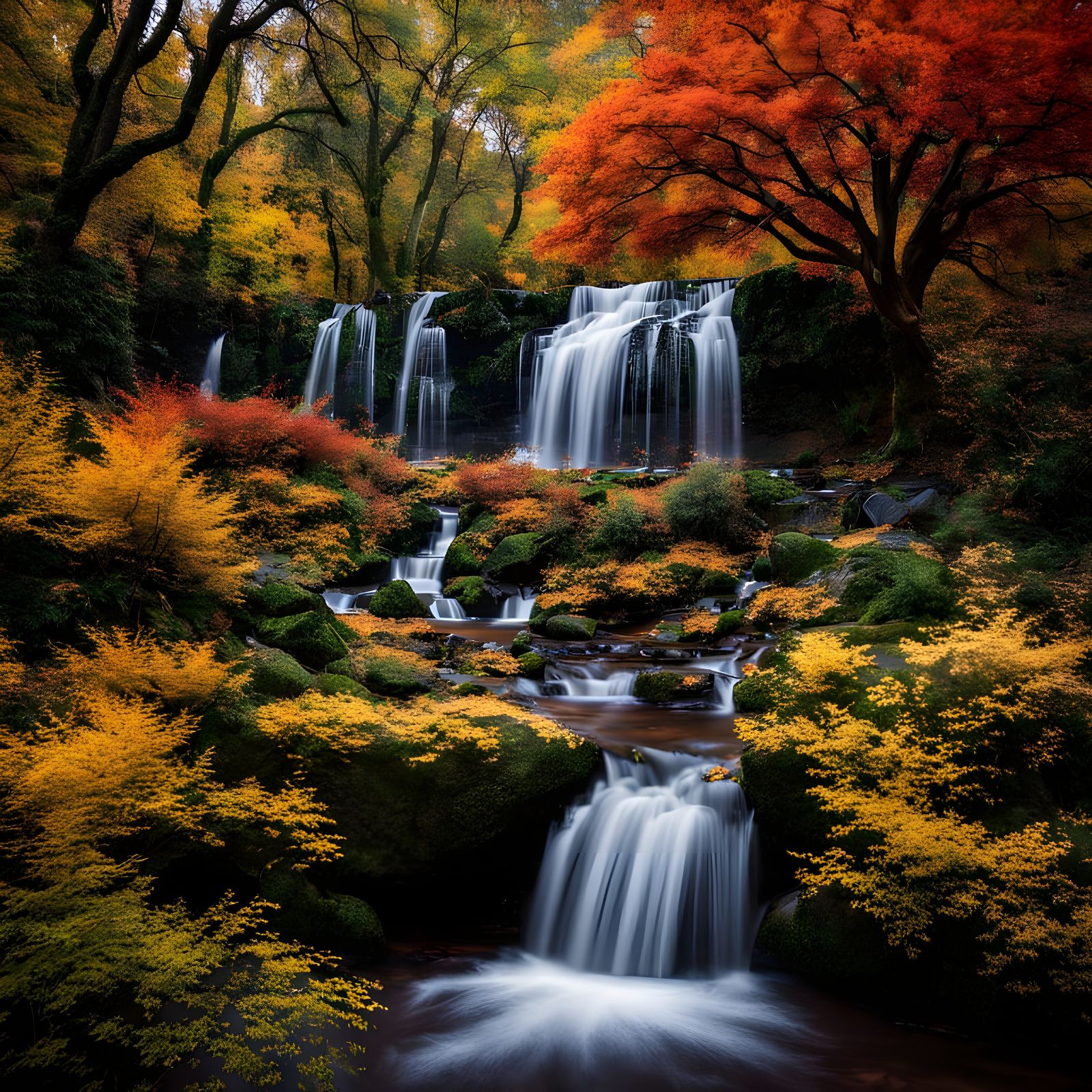 Autumn Landscape with Blooming Flowers in Vibrant Colors