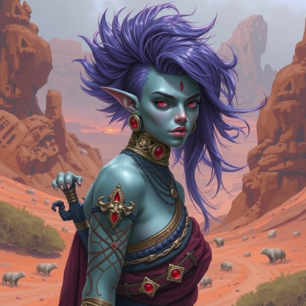 Fierce Darkspear Troll with Electric Purple Mohawk in Desert...