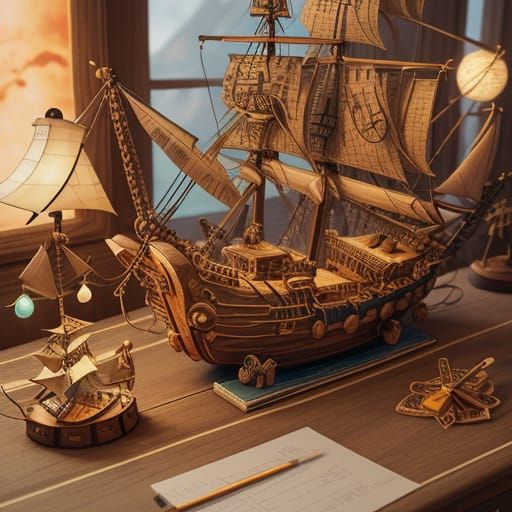 Playful Popsicle Stick Pirate Ship in Digital Art