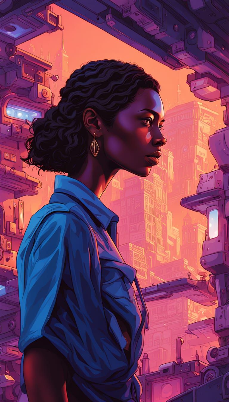 Hyper-Realistic Digital Self-Portrait with Radiant Blues and...