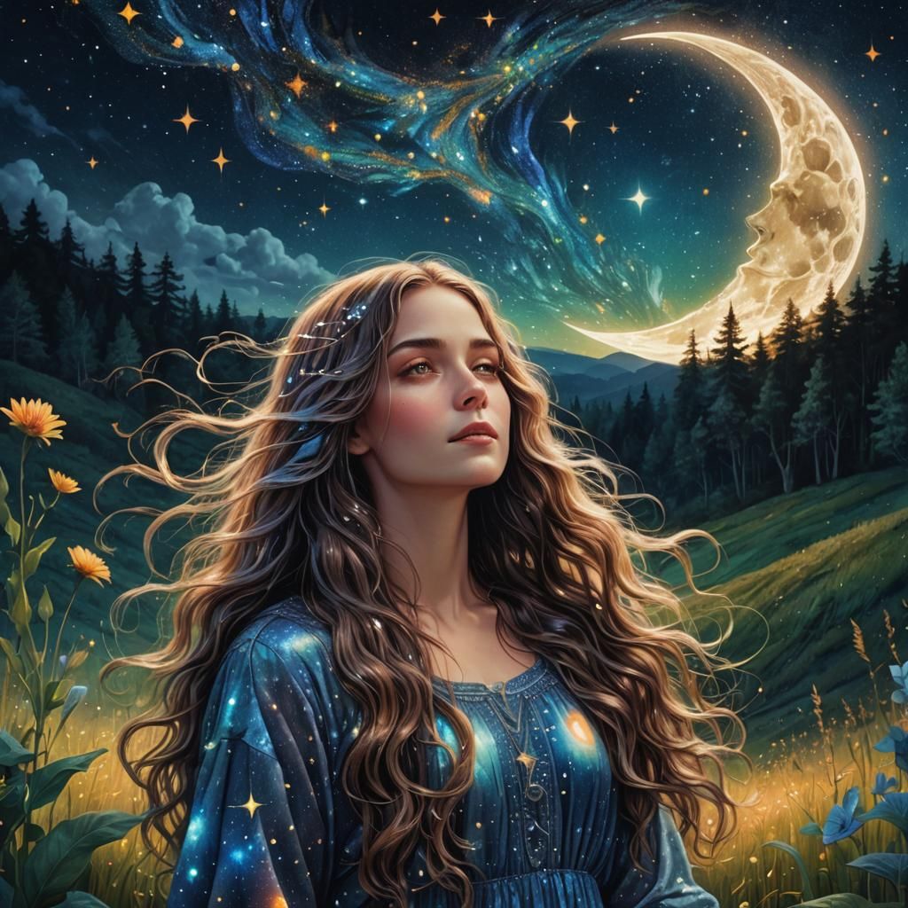 Woman Between Worlds in Astral Cosmic Illustration