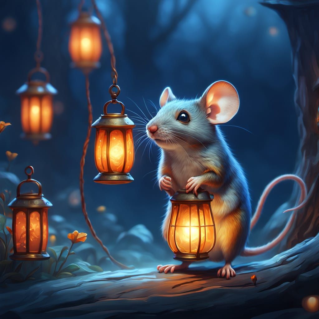 Shy Wood Mouse Performing in Misty, Glowing Fantasy