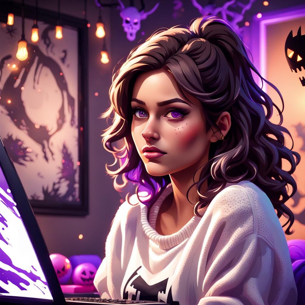 Gamer Girl in Dark Room: Hyperrealistic Digital Art