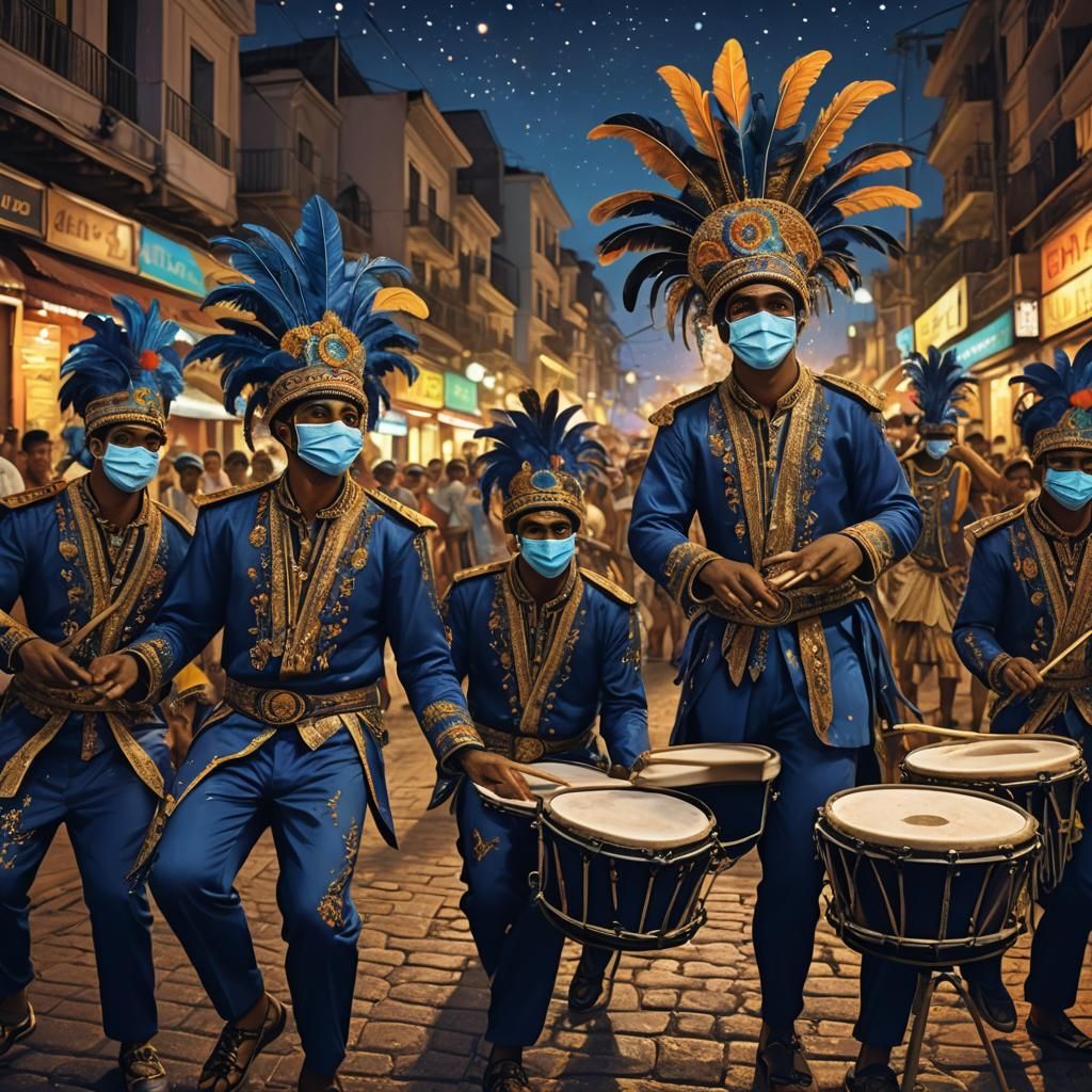 Rio Carnaval Drummers in Magic Realism Style