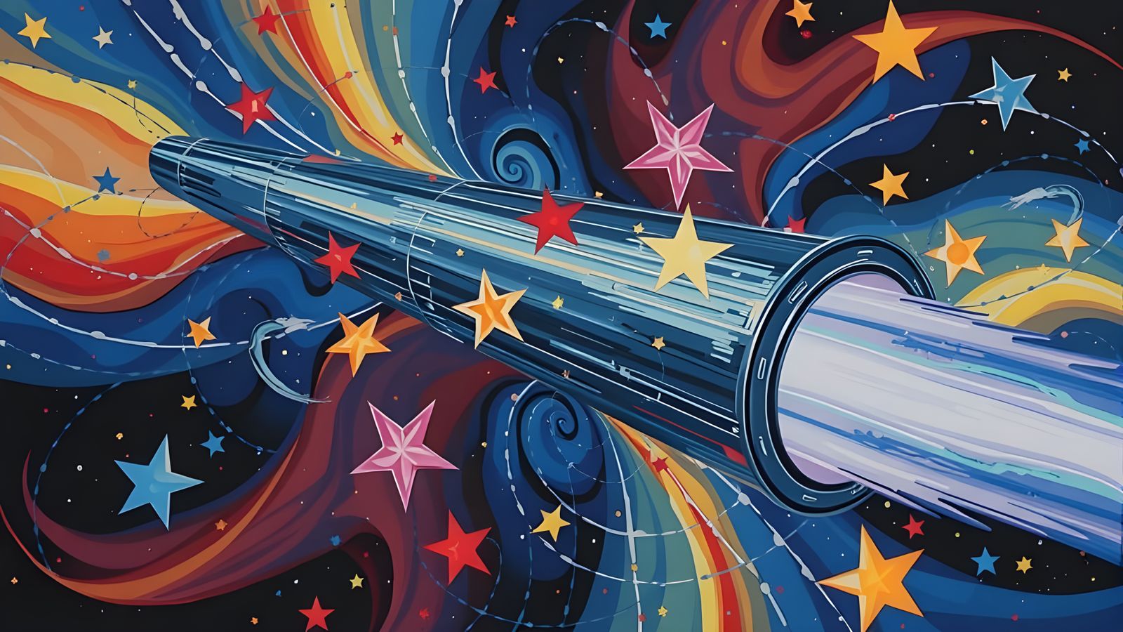 Sleek Mirror Cylinder with Iridescent Exhaust in Vortex Mael...