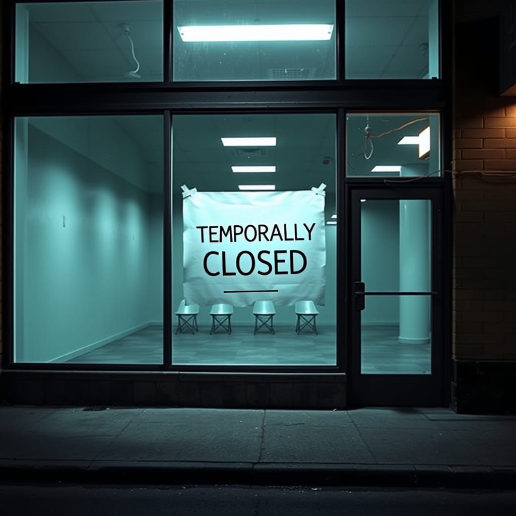 Photorealistic Abandoned Storefront with Closed Sign