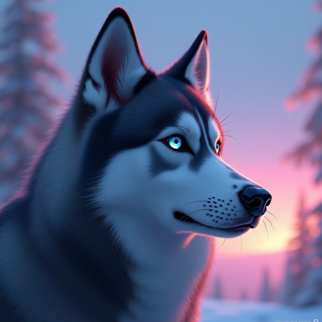 Surreal Siberian Husky in Mystical Landscape