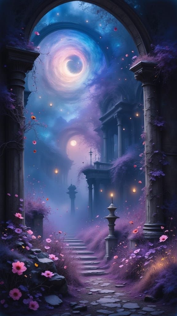 Magical Glowing Flowers in Ancient Ruins