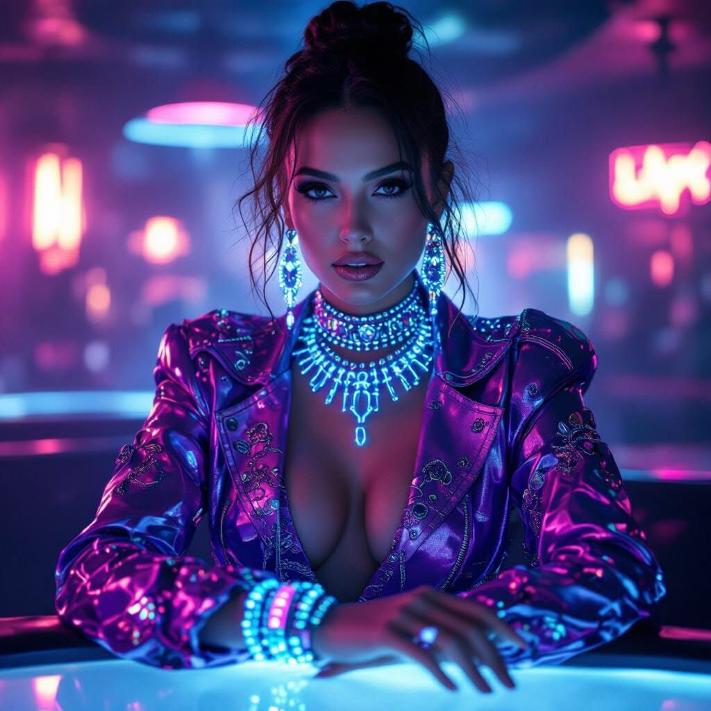 Neon Purple Woman in Smoky Nightclub
