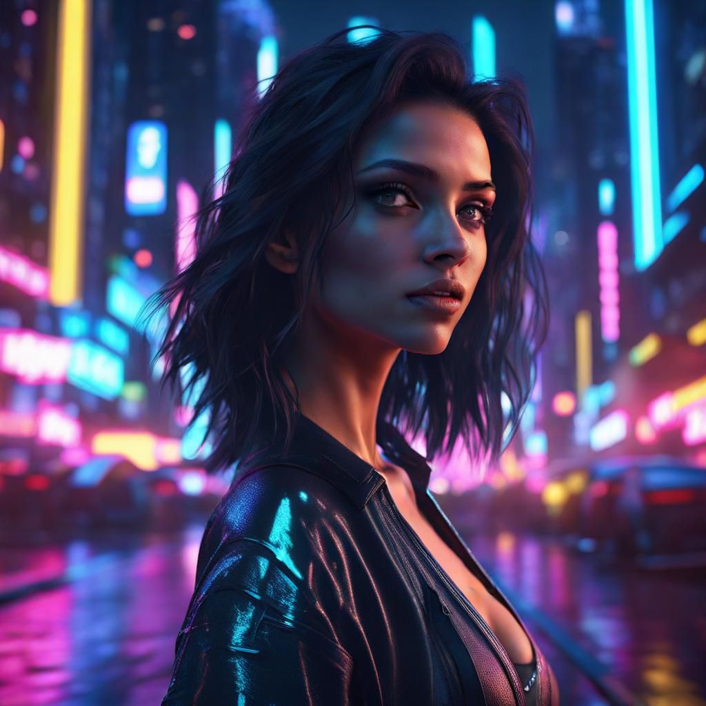Neon Street Portrait of a Futuristic Girl