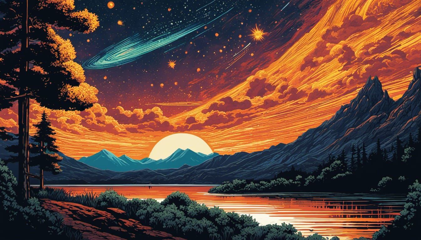 Meteor Shower in Graphic Novel Style