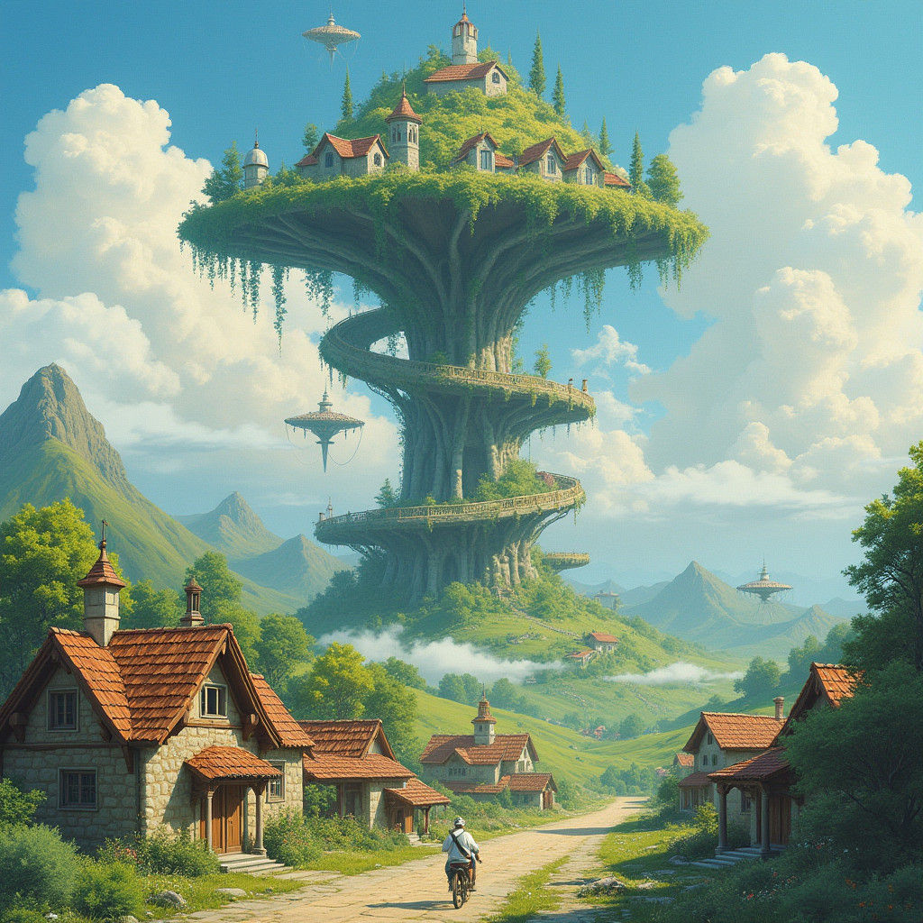 Mystical Whirlyspire Dominates Quaint Town Horizon