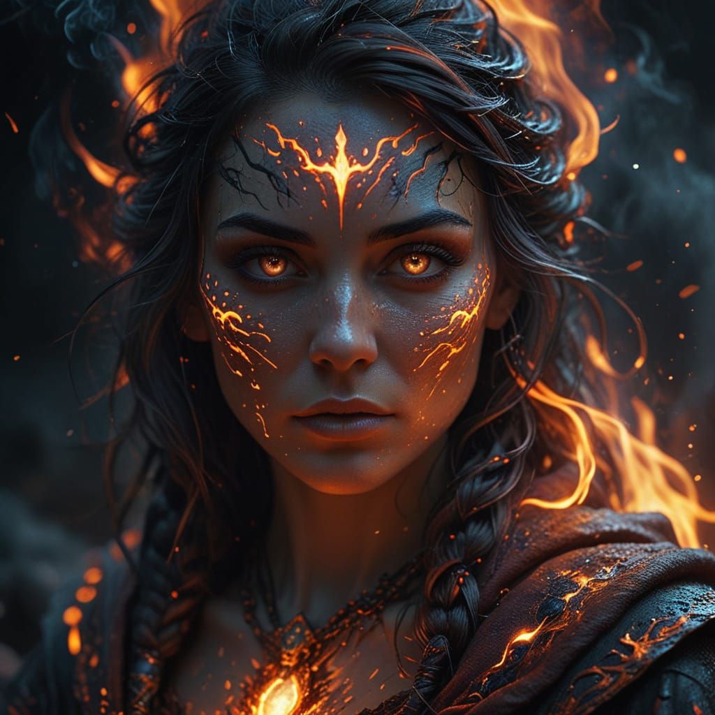 Sorceress of Blazing Arcana in Fiery Realism