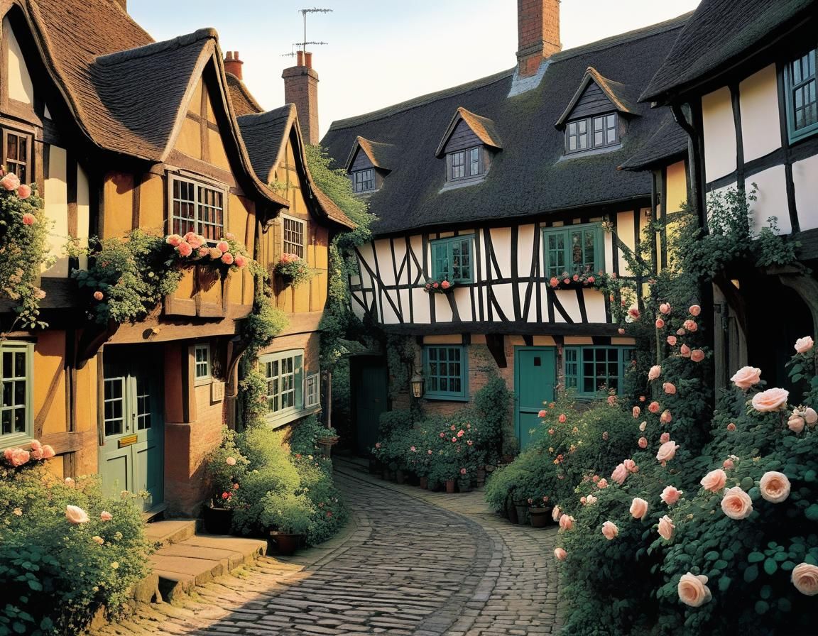 Fairytale Alley with Climbing Roses at Dusk