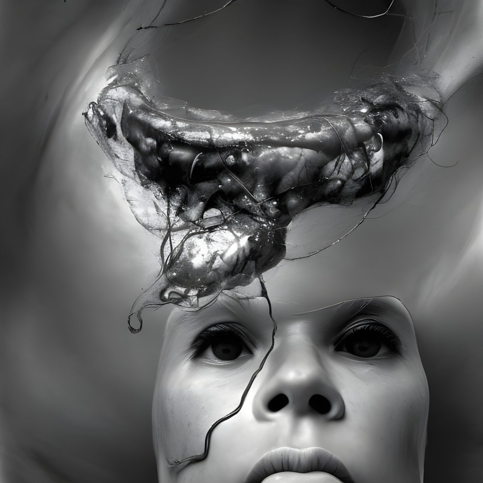 Cyborg Squid in Trashed House: Hyperrealistic Digital Art