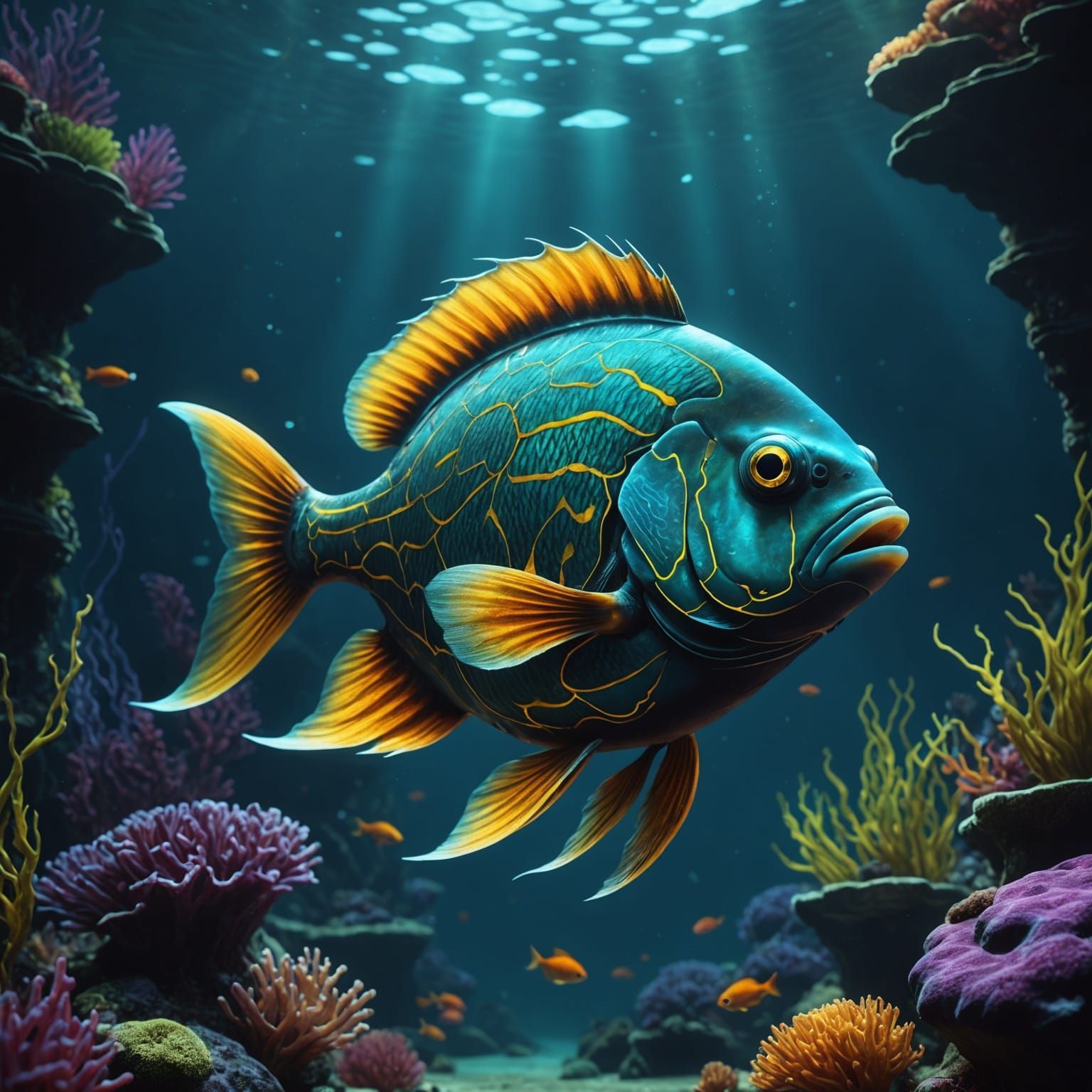 Luminescent Fish Swimming Deep: Fantasy Concept Art