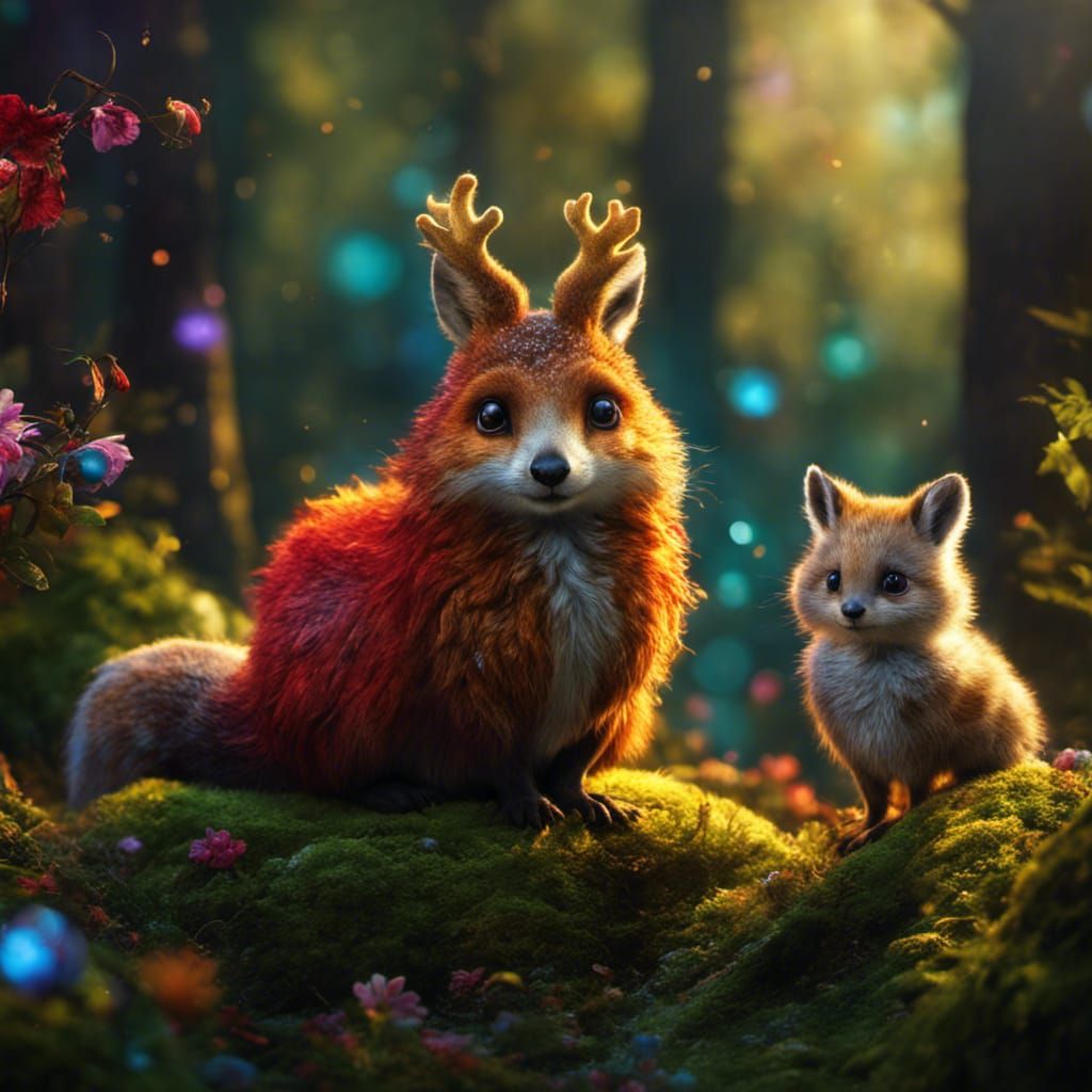 Adorable Forest Animals Posing: Fantasy Portrait