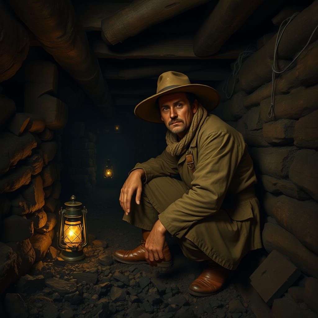 Coal Miner in a 19th Century Mine Scene, in a Romantic Lands...