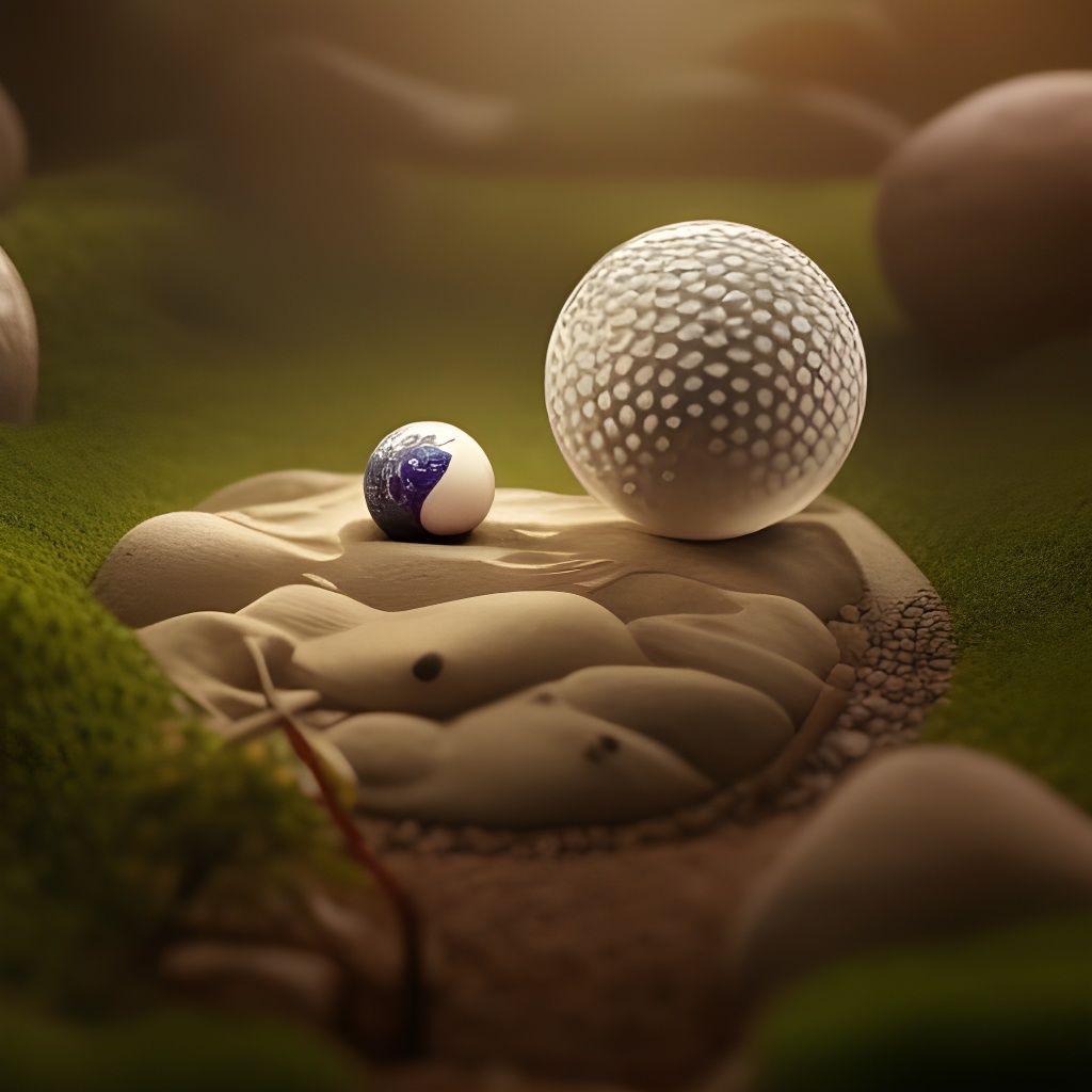 A golf ball in a zen garden
