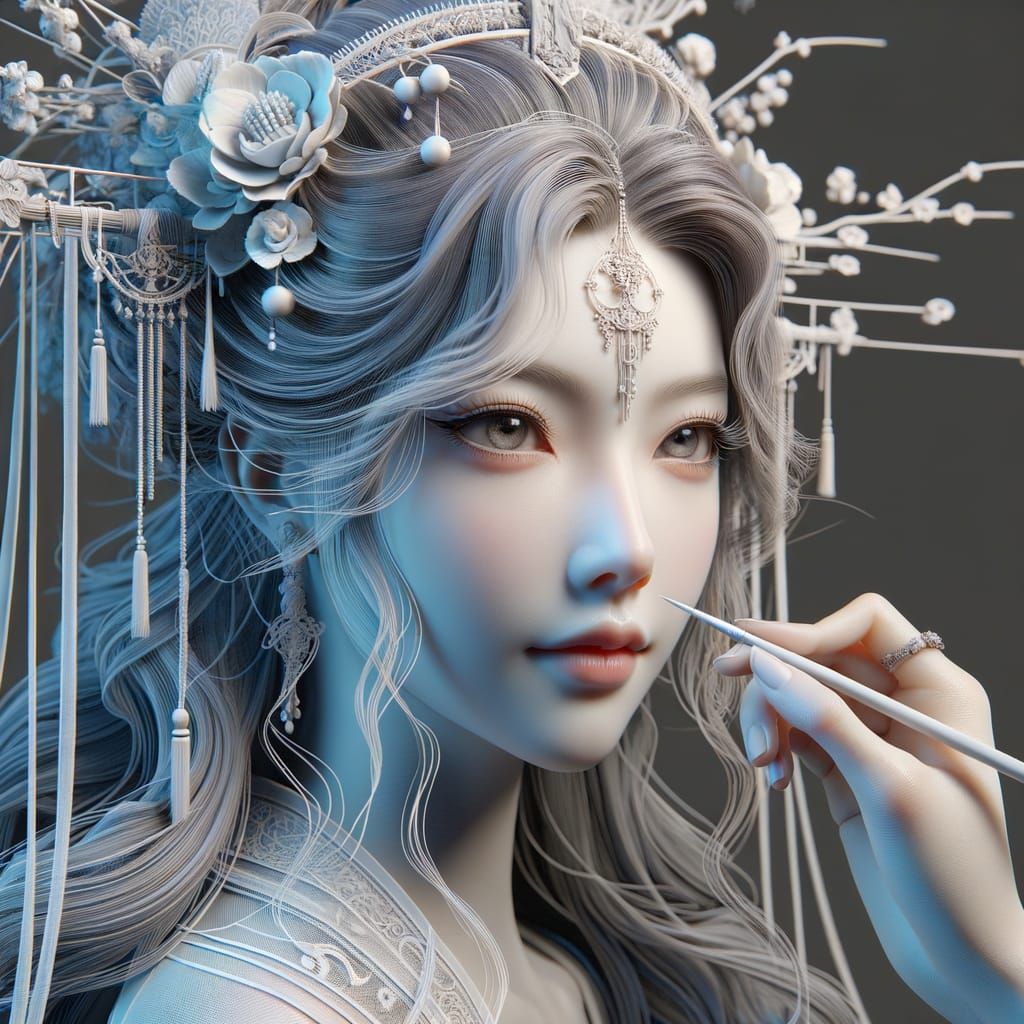 3D painting of a woman in Gu Kaizhi style, By artist "anime"...
