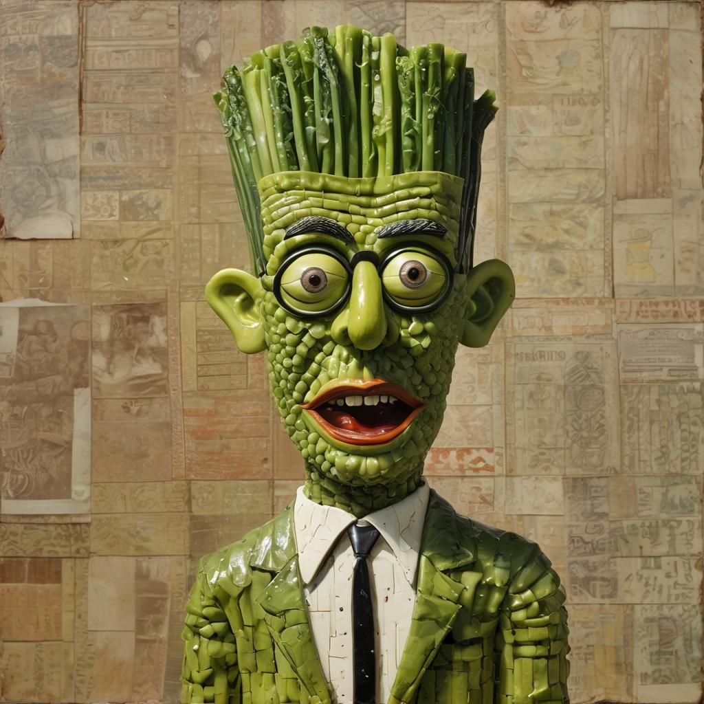 Encaustic Celery Character in Visionary Art Style