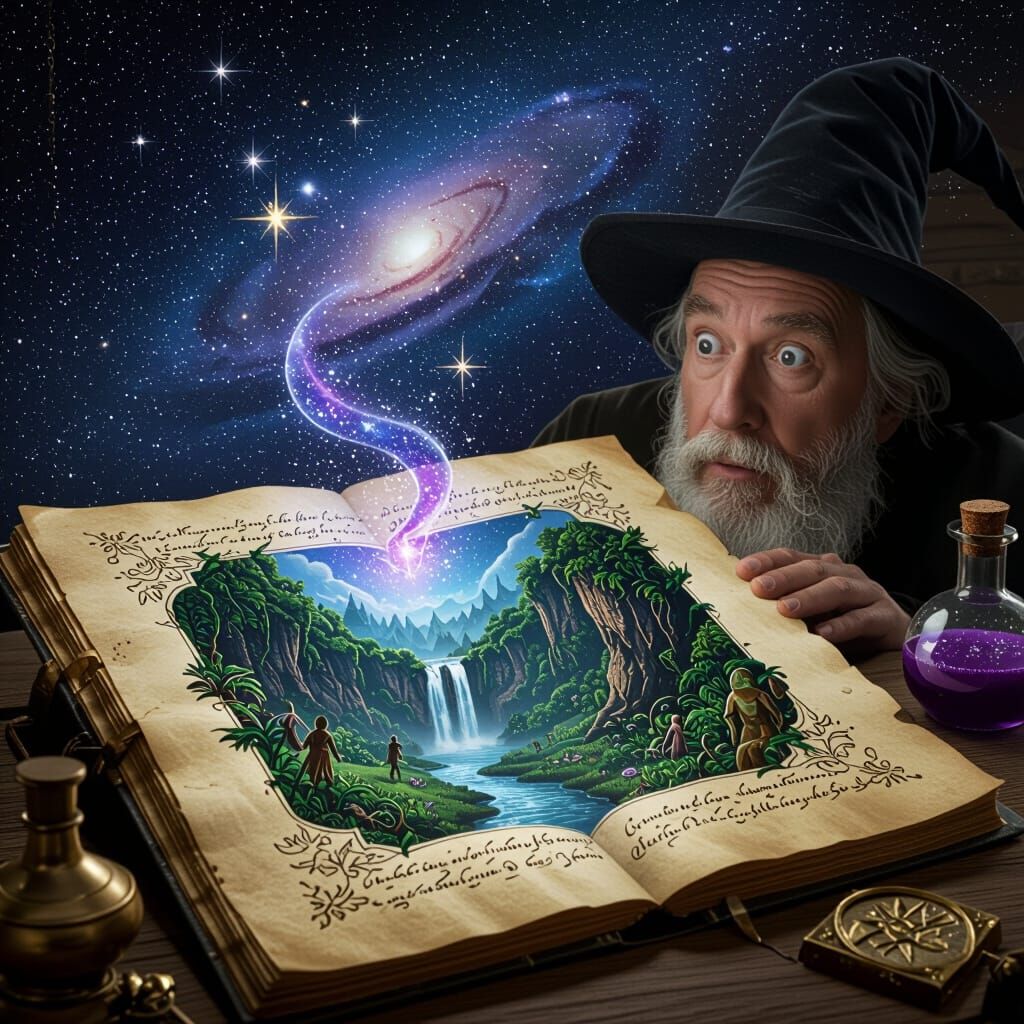 Magical Cosmic Potion Spills Onto Alchemist's Manuscript