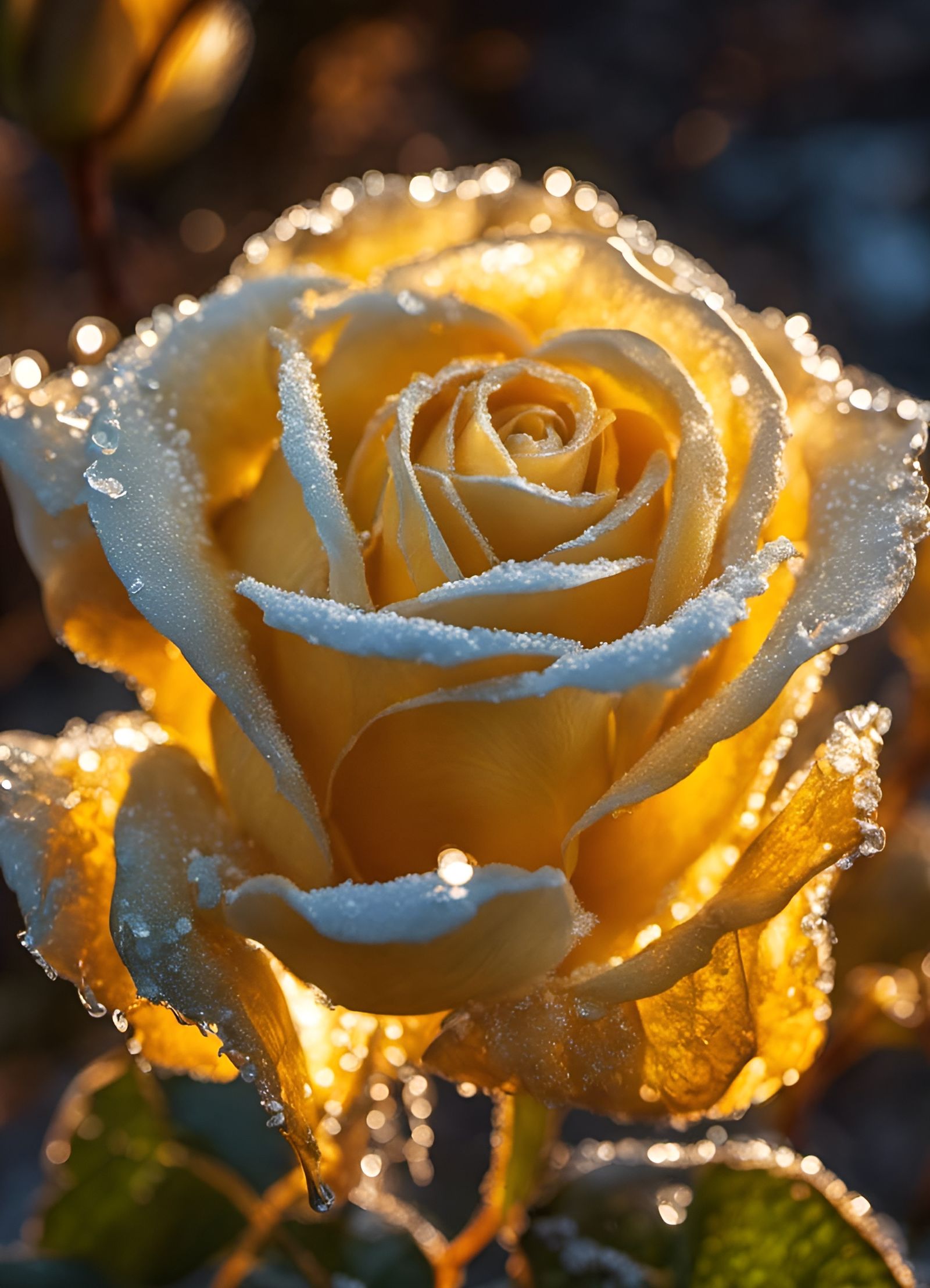 Bioluminescent Rosebud in Snow: Macro Photography