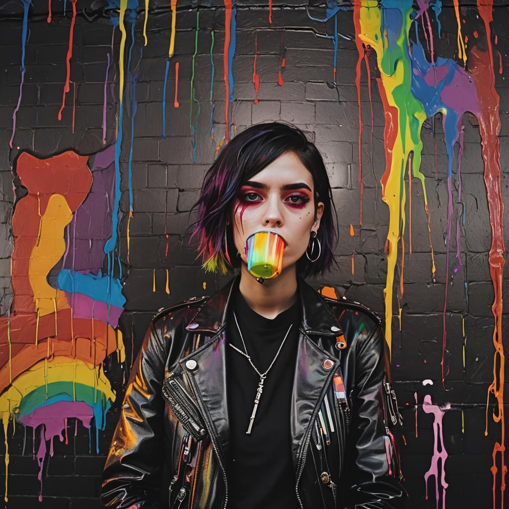 Gloomy Goth Teenager in Surreal Pop Art Style