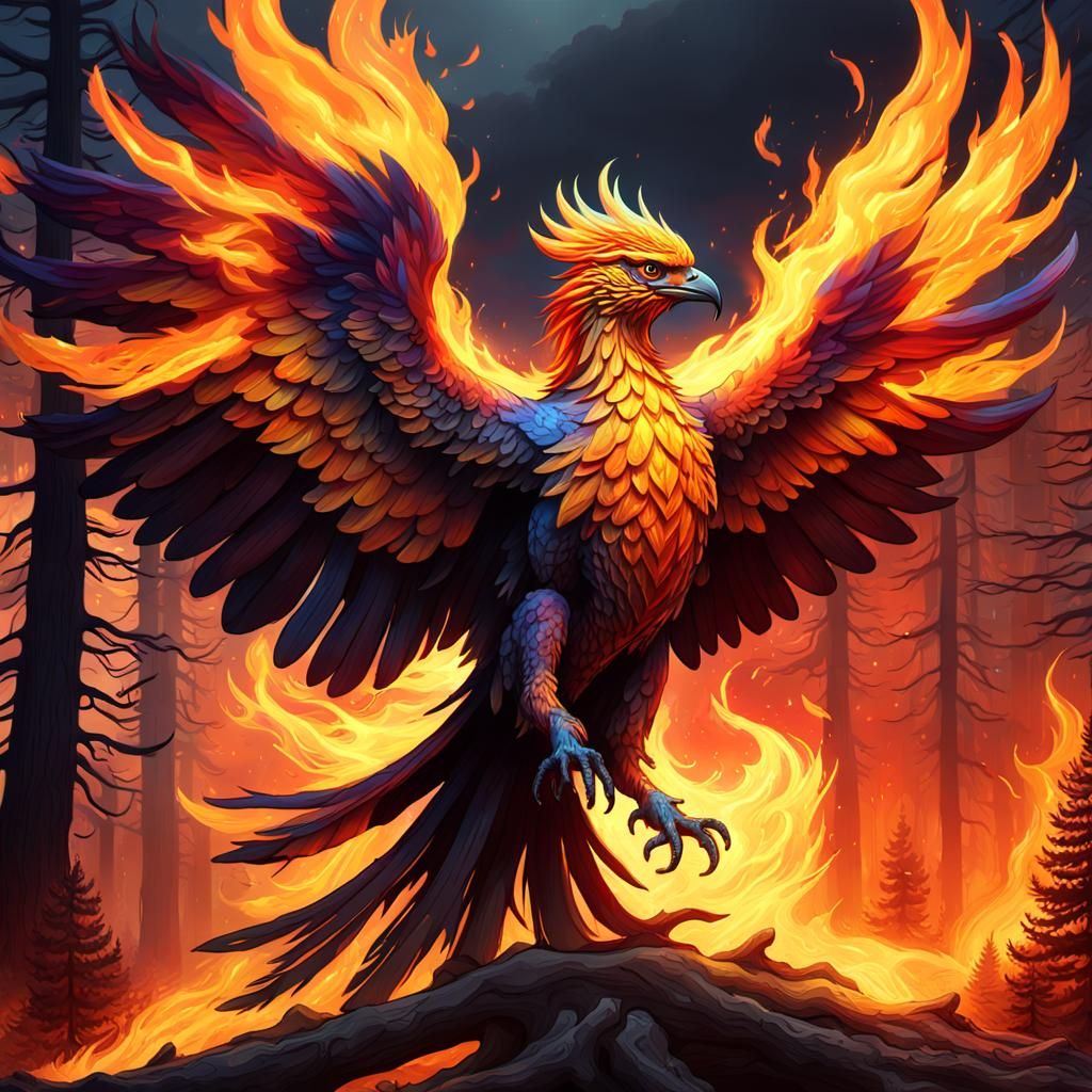 Fiery Phoenix Soaring in Oil Painting Style
