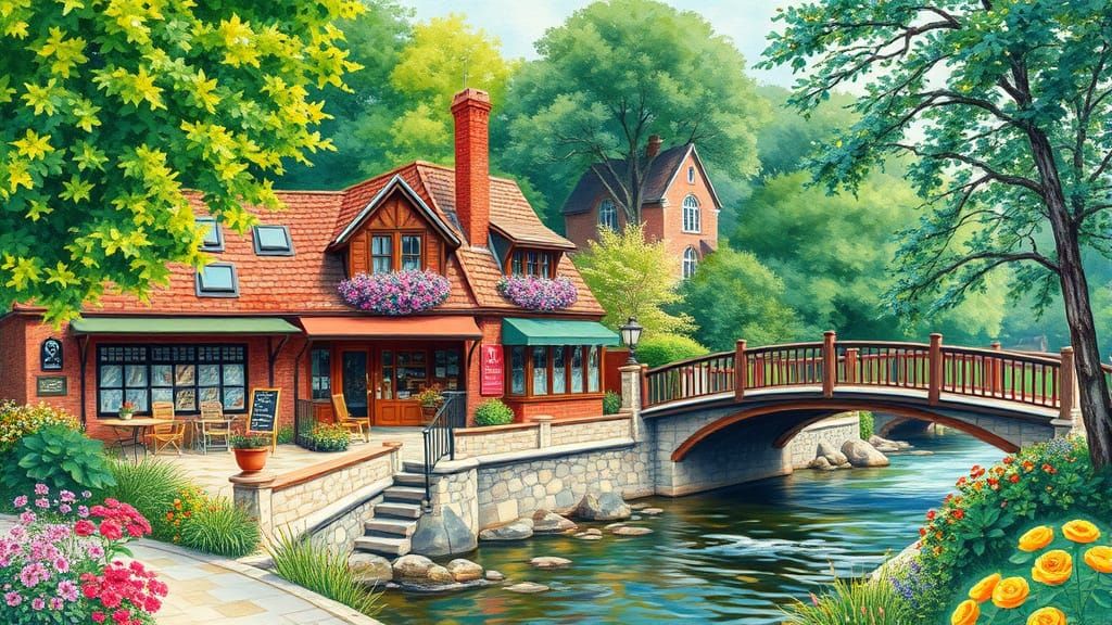 Charming Resort Landscape in Neo-Impressionist Style