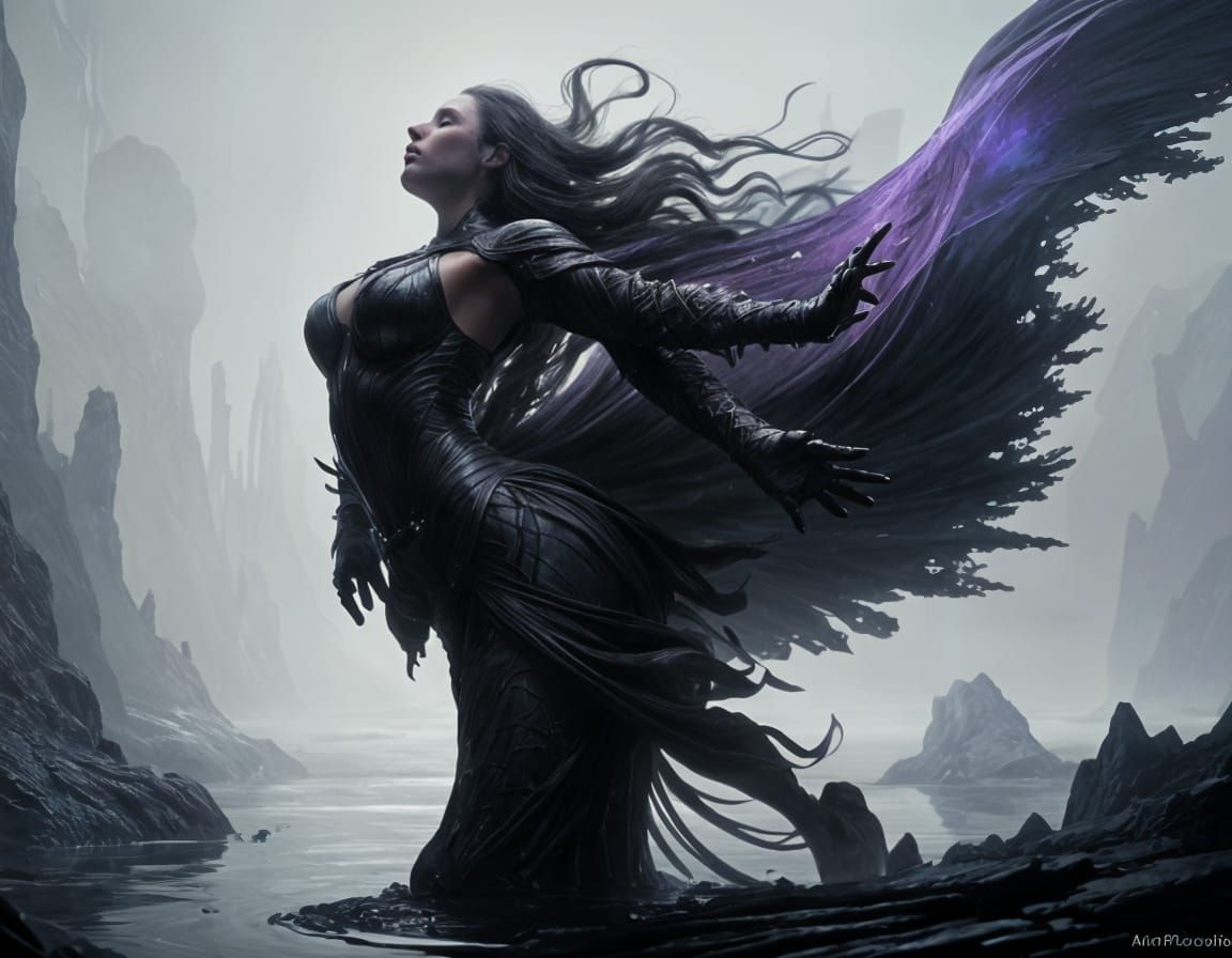 Radiant Woman Emerges: A Dark Fantasy Concept Art