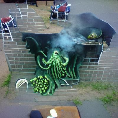 Cthulhu Hosting a Backyard Barbeque
