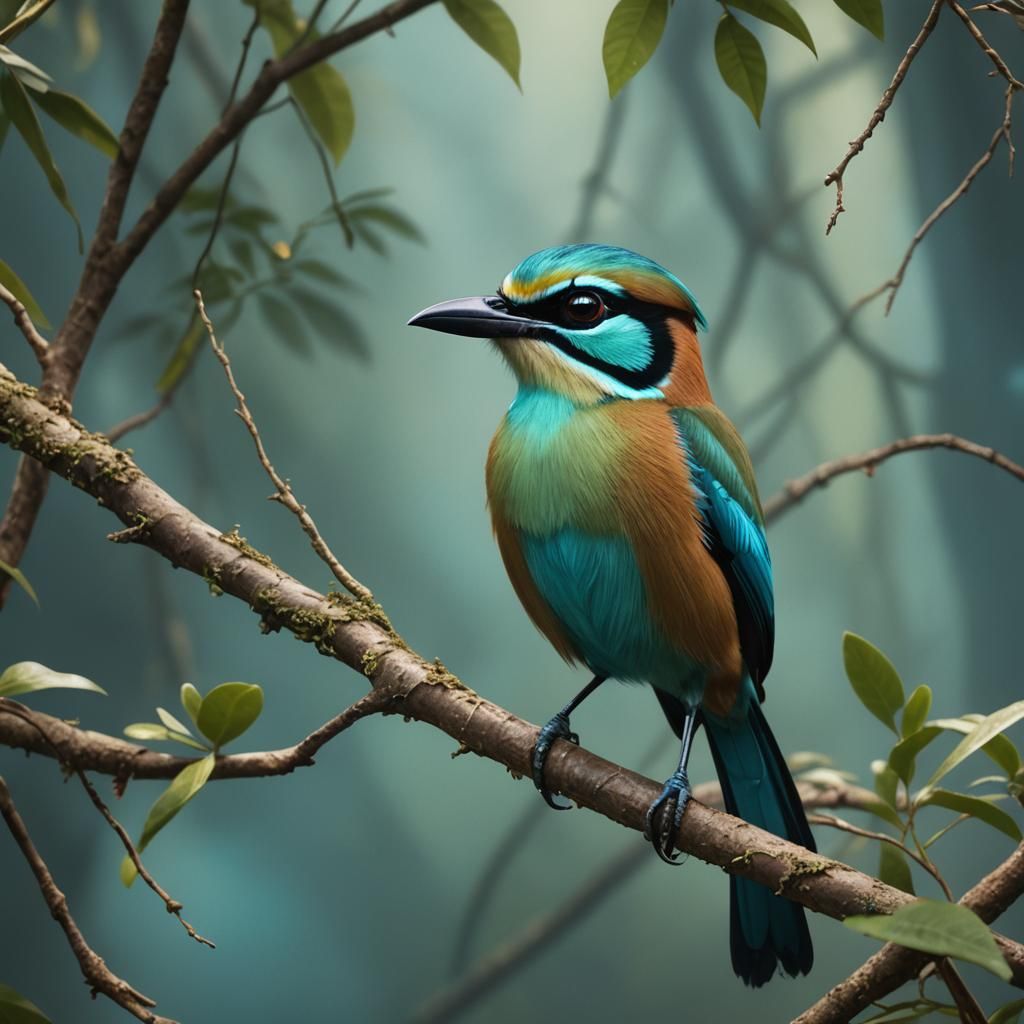 Turquoise-browed motmot portrait