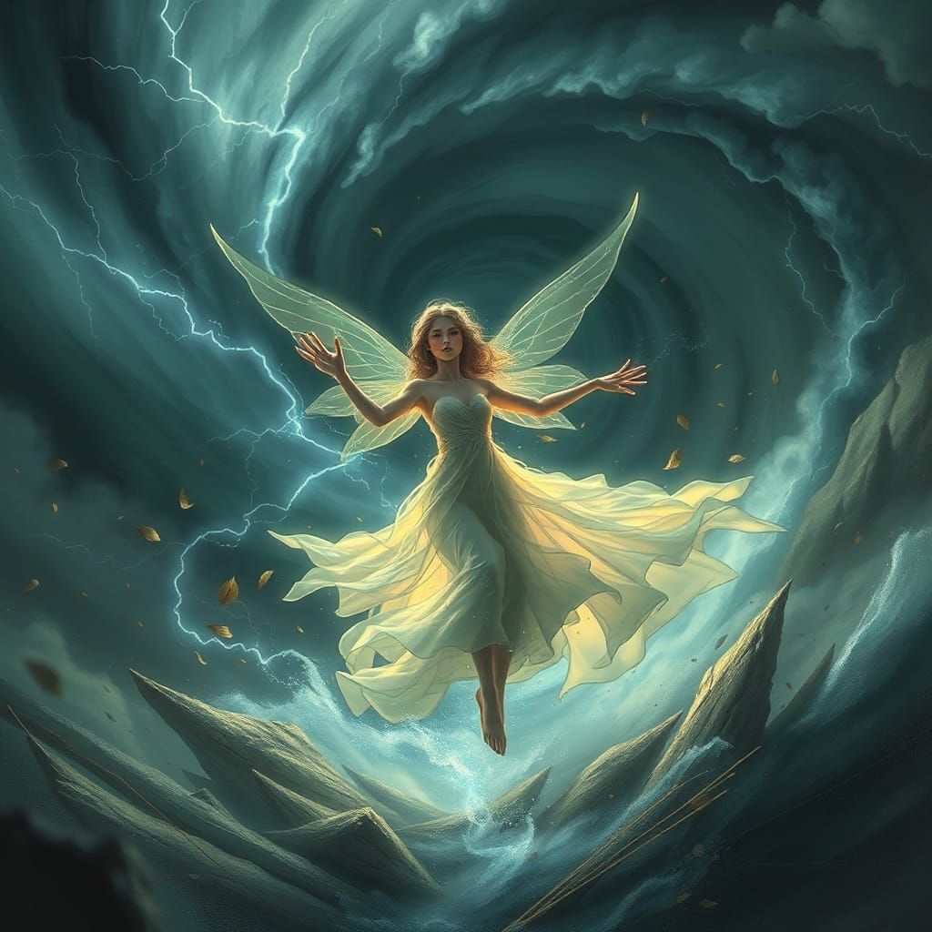 Ethereal Sylph Dances Amidst Raging Hurricane