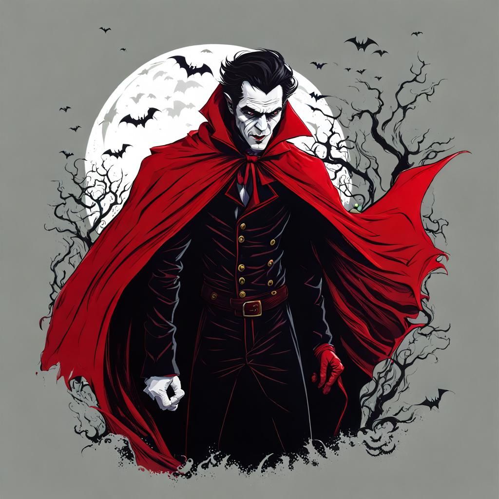 Vampire in Red Cape: Gothic Horror Portrait