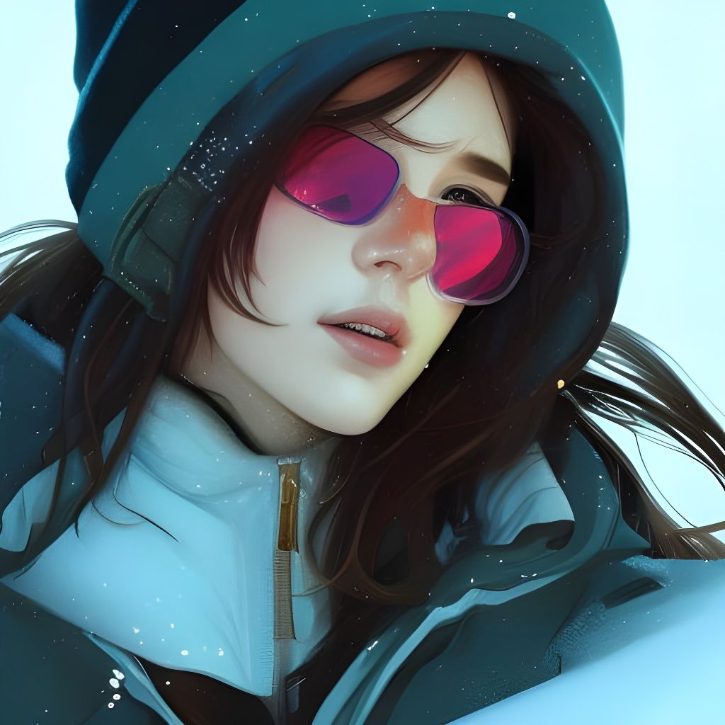 Snowboarding Girl Portrait in Hyperdetailed Style