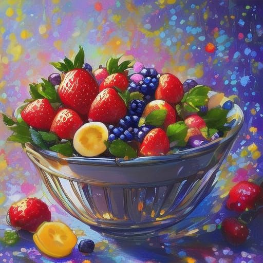 Vibrant Digital Painting of Berries Still Life